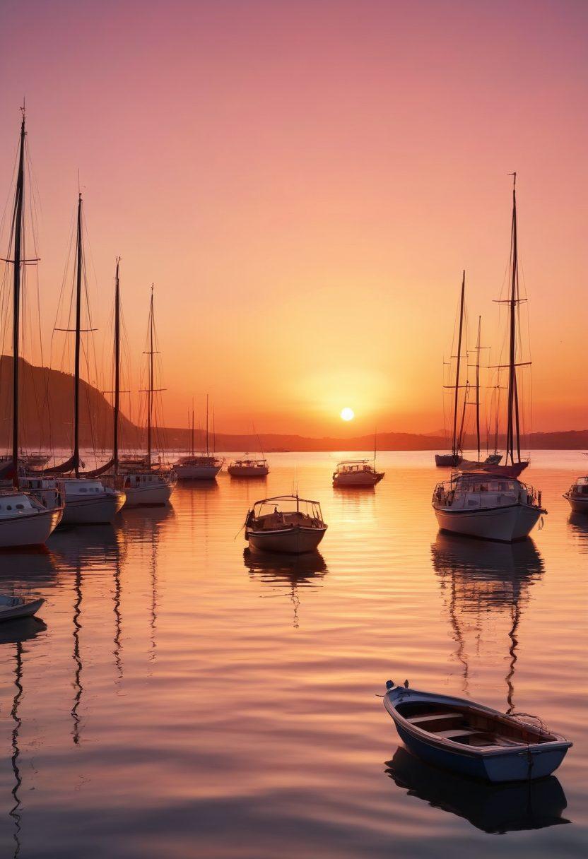 A visually captivating scene featuring a serene harbor at sunrise, with diverse boats gently bobbing on the water. Overlay fresh marine insurance documents and a compass at the forefront, symbolizing guidance for water enthusiasts. Soft waves reflect warm tones of orange and pink hues, creating a tranquil atmosphere. The background showcases distant sailboats on the horizon, emphasizing adventure and exploration. super-realistic. vibrant colors. 3D.